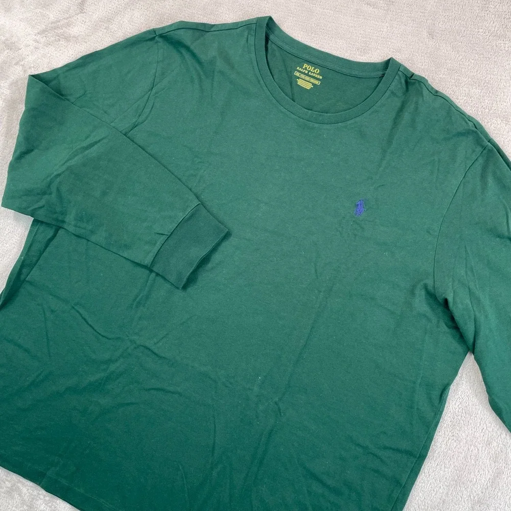 Polo Ralph Lauren Crew Neck T Shirt Men 2XL‎ Green Long Sleeve Blue Pony Preppy